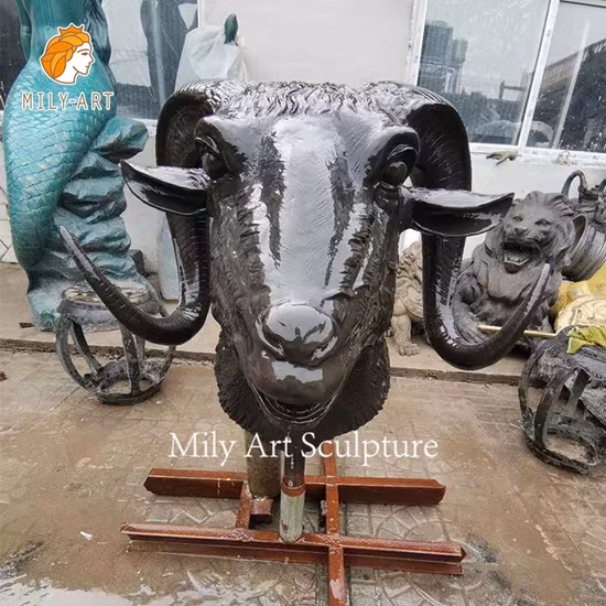 정원 야외 장식 3D 벽 예술 실물 크기 청동 염소 머리 조각상 예술
